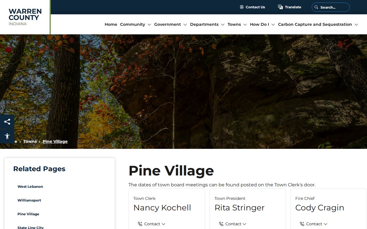Pine Village court docket and official town notice source