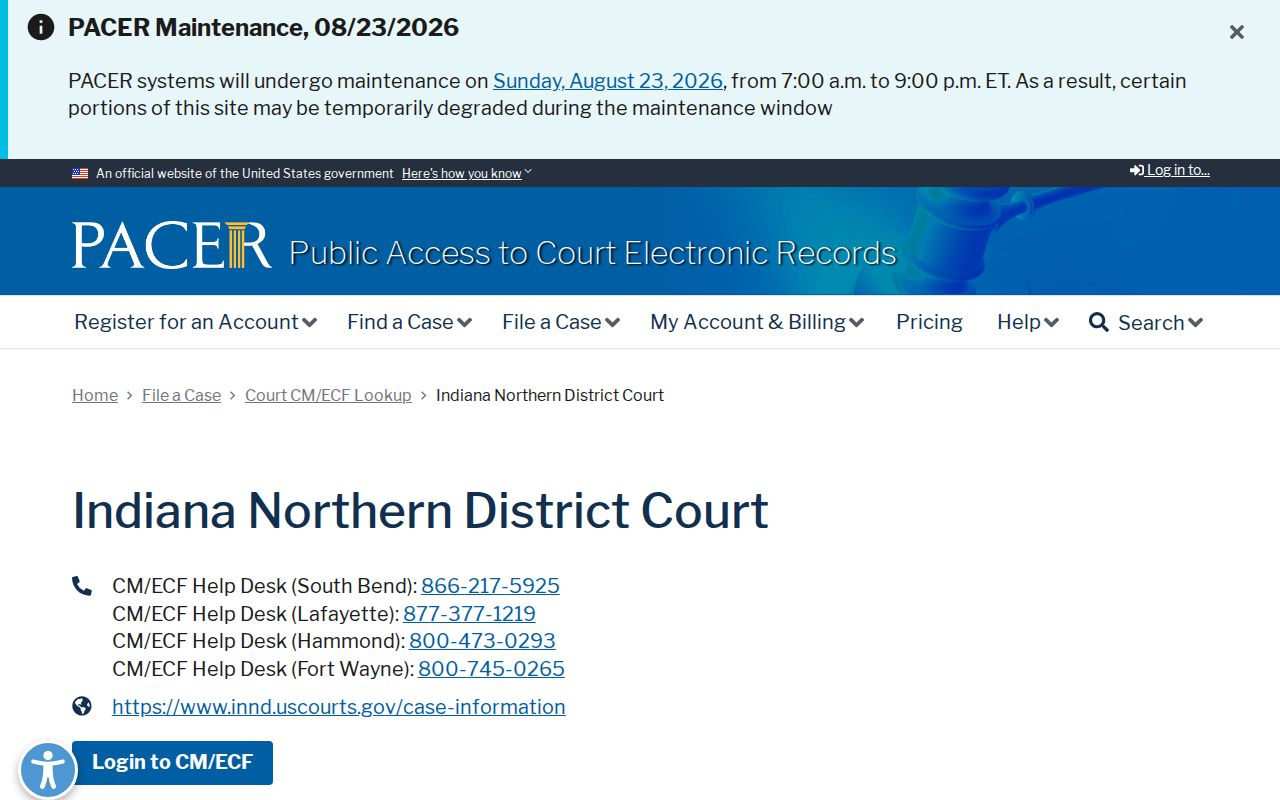 Pine Village court docket and PACER lookup boundary