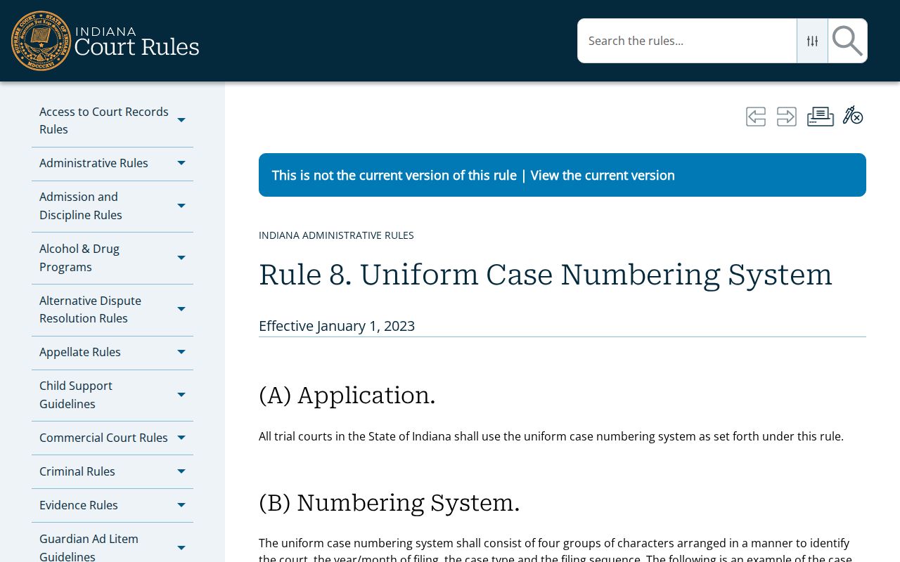 Warren County case number format under Indiana rules