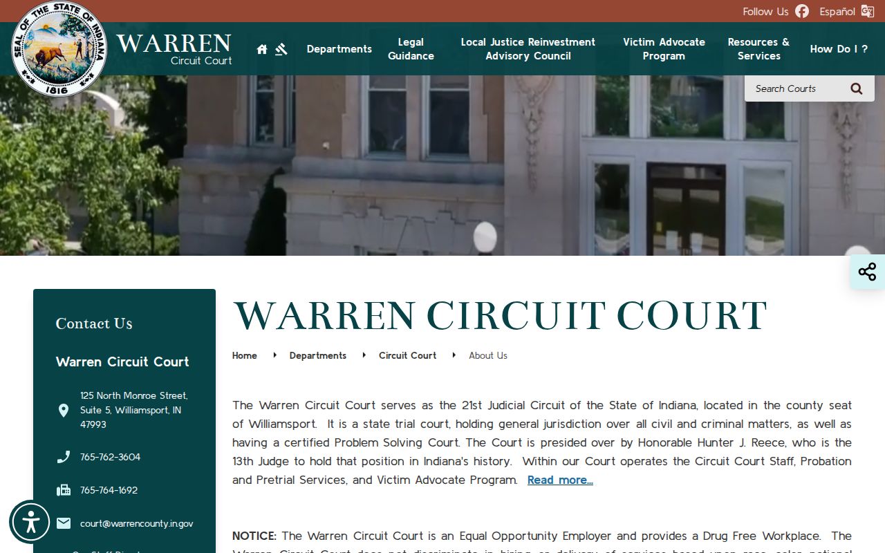 Warren Circuit Court jurisdiction and courthouse contact information