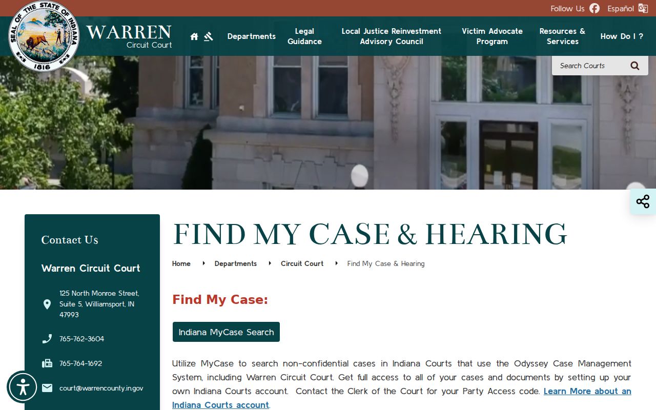 Warren Circuit Court official find a case or hearing page