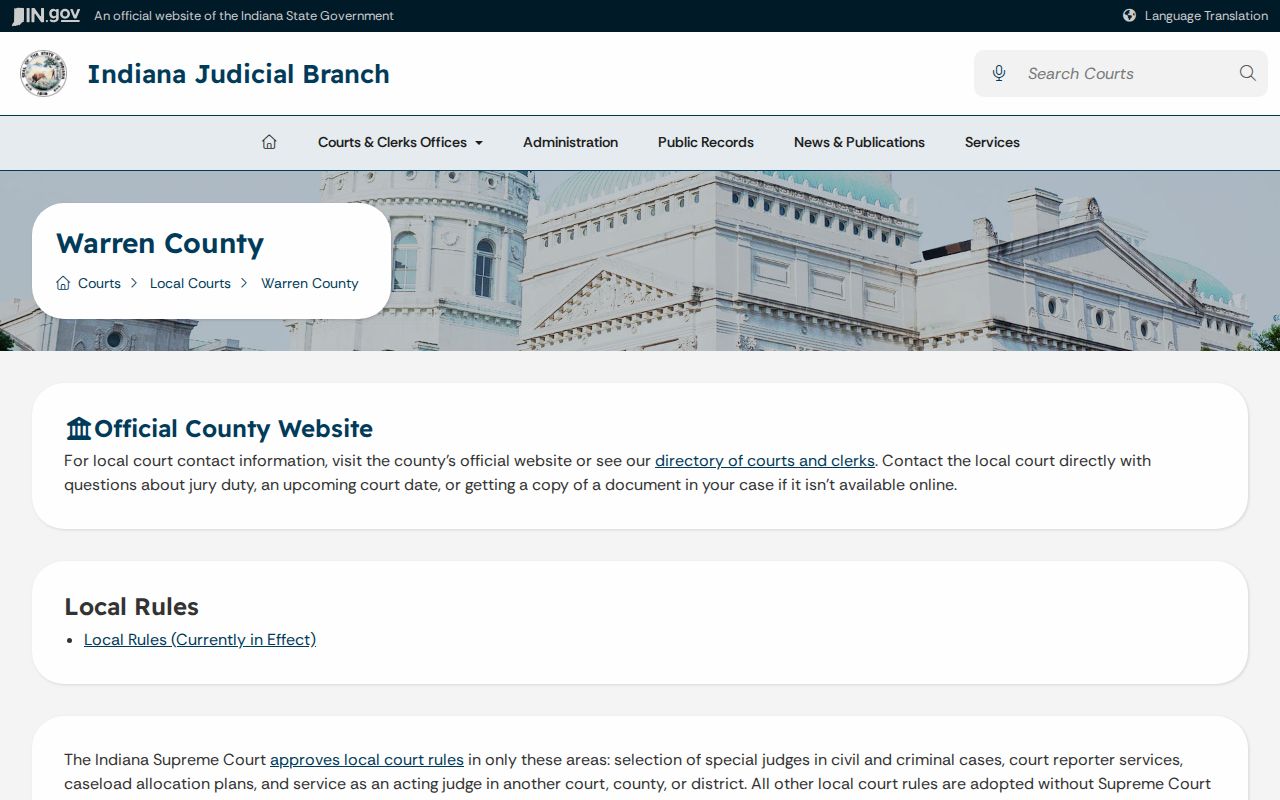 Indiana judiciary Warren County court information hub