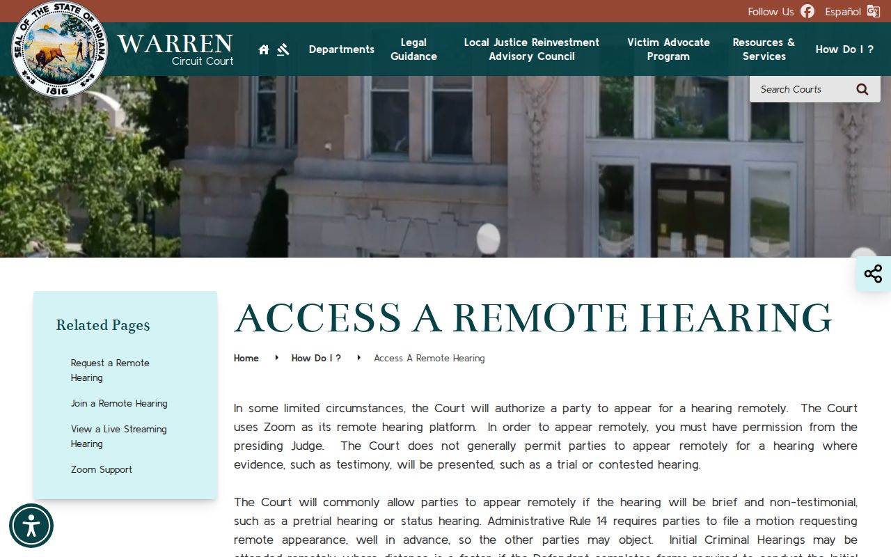 Warren County court calendar remote hearing rules