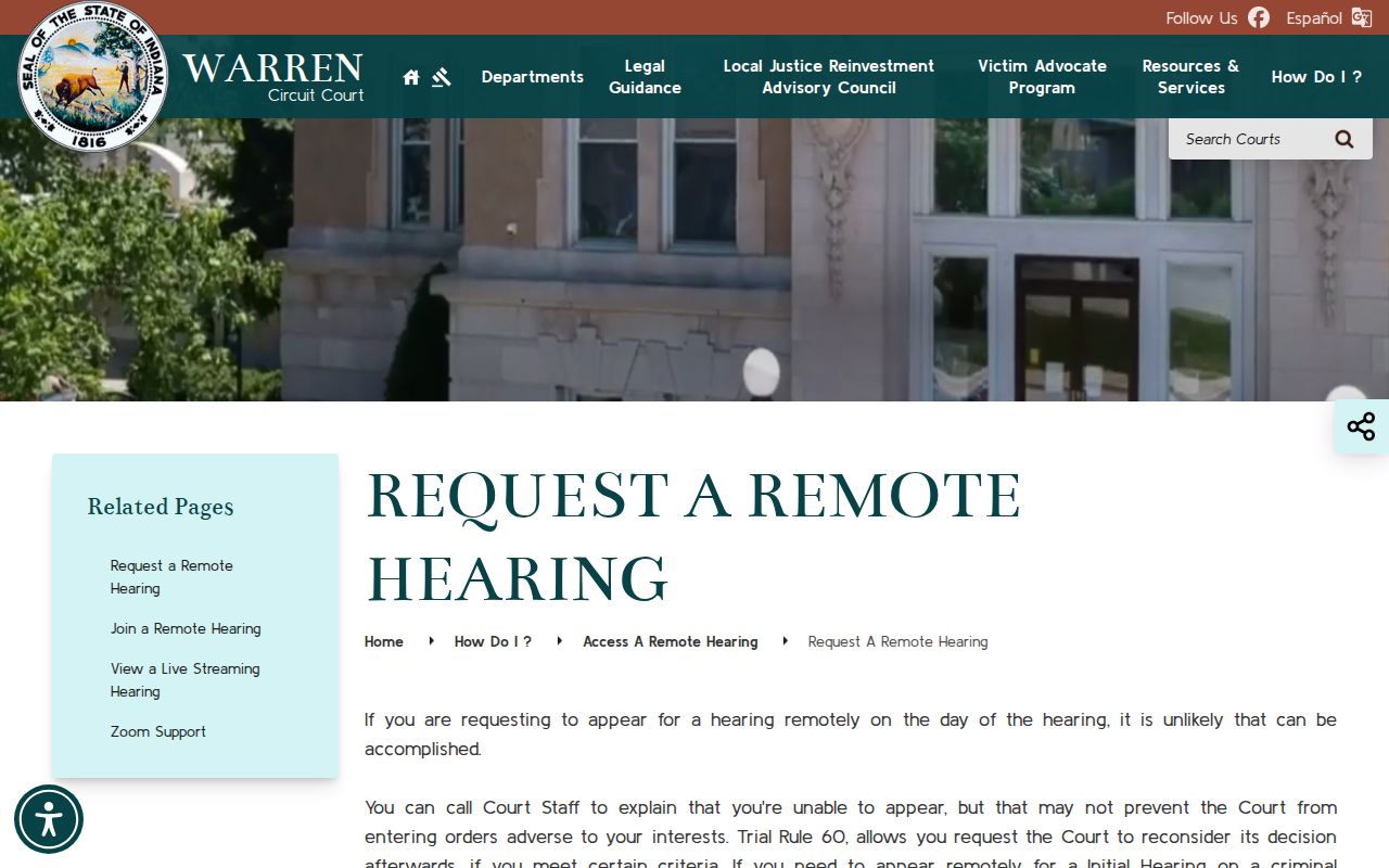 Instructions for requesting a remote Warren County court setting