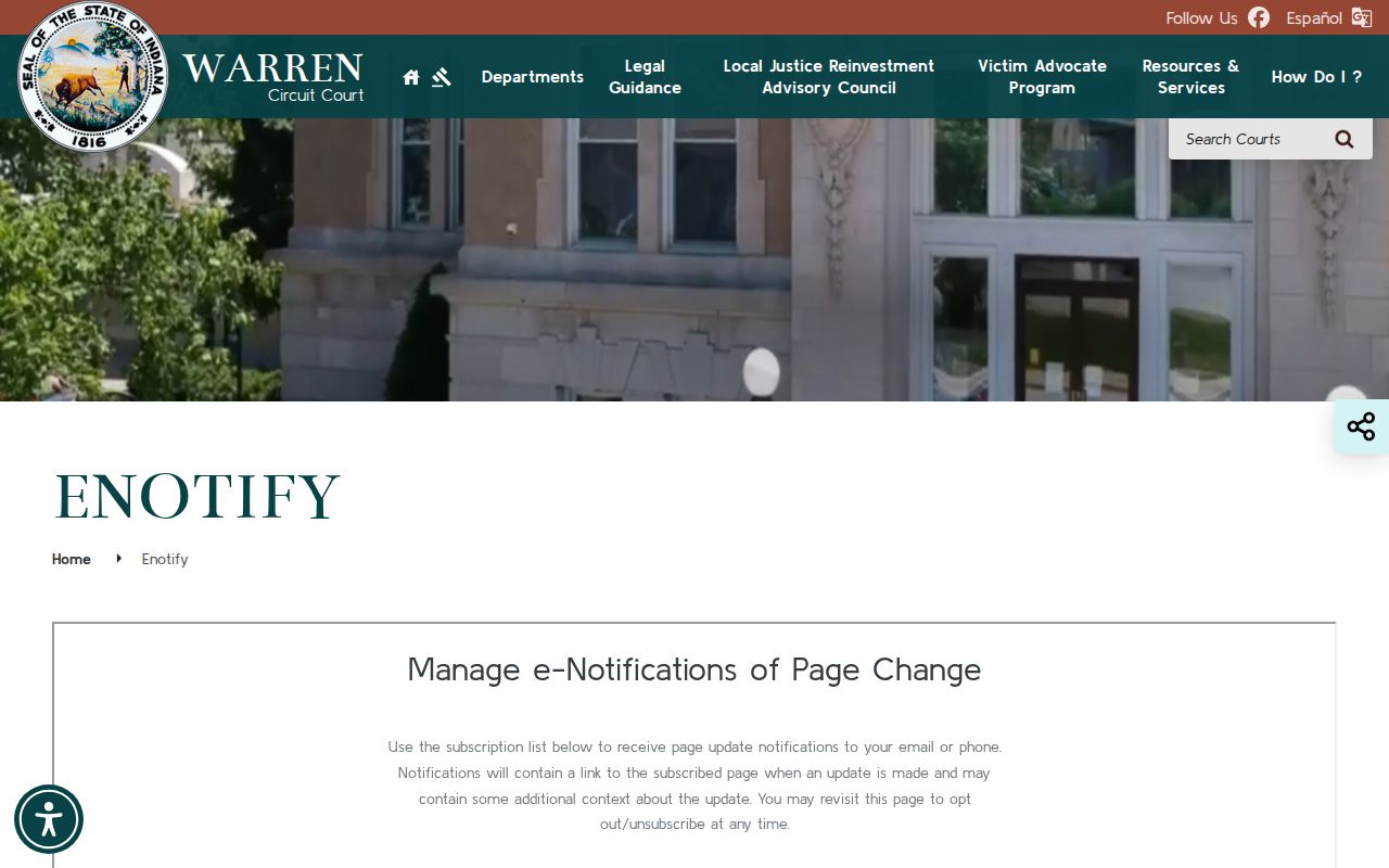 Warren County court calendar E-notify information