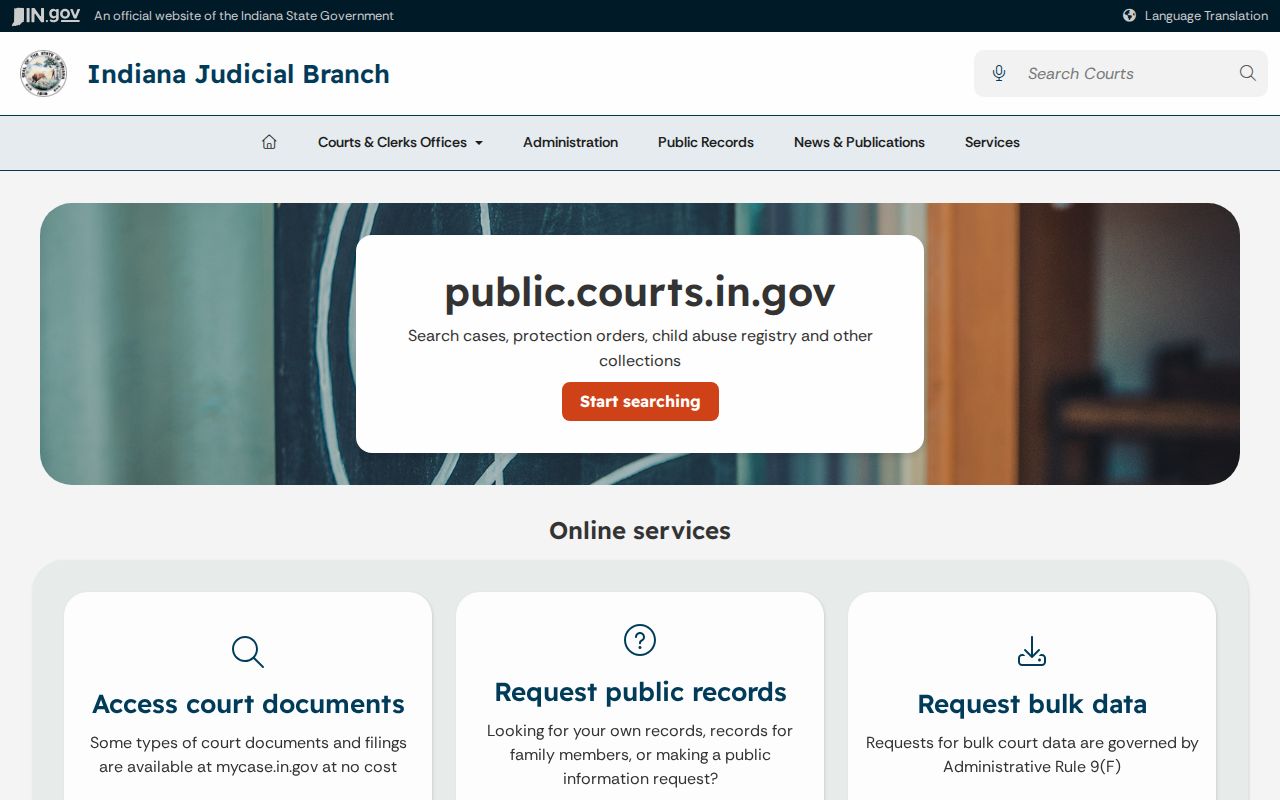 Indiana public access route for Warren County court records