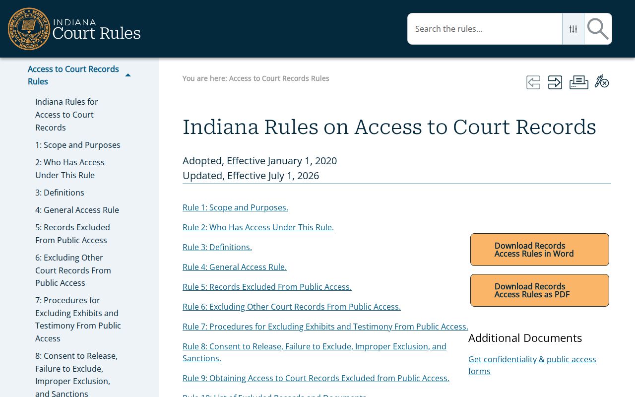 Indiana access rules governing Warren County court records